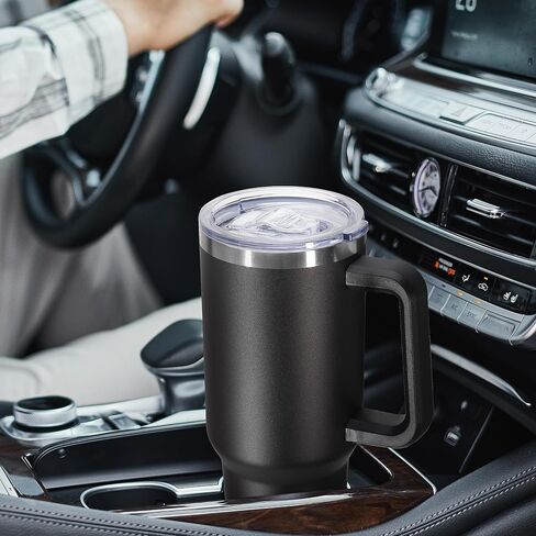 DOMICARE 40 oz Tumbler with Handle and Straw, Stainless Steel Tumbler with Lid and Straw, Reusable Vacuum Insulated Cup, Travel Coffee Mug, Black, 1Pack in Saudi Arabia
