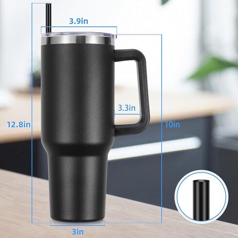 DOMICARE 40 oz Tumbler with Handle and Straw, Stainless Steel Tumbler with Lid and Straw, Reusable Vacuum Insulated Cup, Travel Coffee Mug, Black, 1Pack in Saudi Arabia