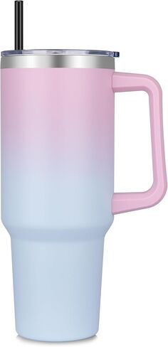 DOMICARE 40 oz Tumbler with Handle and Straw, Stainless Steel Tumbler with Lid and Straw, Reusable Vacuum Insulated Cup, Travel Coffee Mug, Black, 1Pack in Saudi Arabia