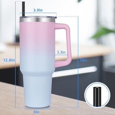 DOMICARE 40 oz Tumbler with Handle and Straw, Stainless Steel Tumbler with Lid and Straw, Reusable Vacuum Insulated Cup, Travel Coffee Mug, Black, 1Pack in Saudi Arabia