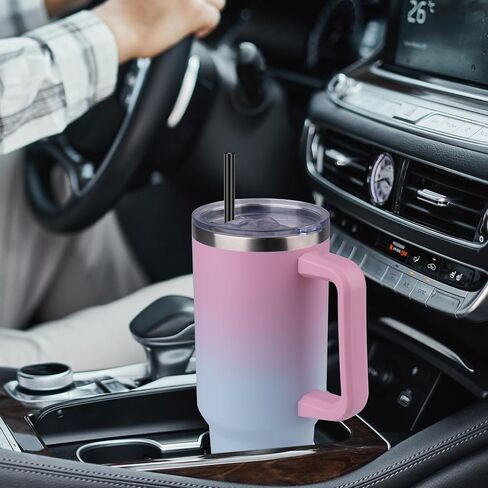 DOMICARE 40 oz Tumbler with Handle and Straw, Stainless Steel Tumbler with Lid and Straw, Reusable Vacuum Insulated Cup, Travel Coffee Mug, Black, 1Pack in Saudi Arabia