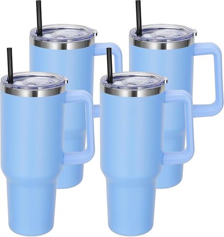 DOMICARE 40 oz Tumbler with Handle and Straw, Stainless Steel Tumbler with Lid and Straw, Reusable Vacuum Insulated Cup, Travel Coffee Mug, Black, 1Pack in Saudi Arabia