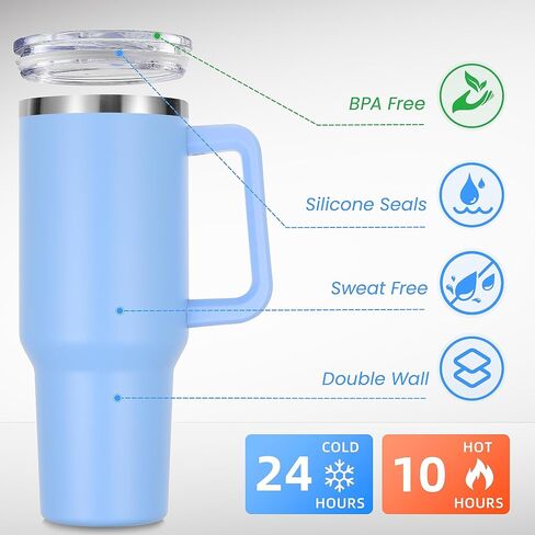 DOMICARE 40 oz Tumbler with Handle and Straw, Stainless Steel Tumbler with Lid and Straw, Reusable Vacuum Insulated Cup, Travel Coffee Mug, Black, 1Pack in Saudi Arabia