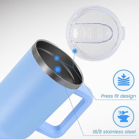 DOMICARE 40 oz Tumbler with Handle and Straw, Stainless Steel Tumbler with Lid and Straw, Reusable Vacuum Insulated Cup, Travel Coffee Mug, Black, 1Pack in Saudi Arabia
