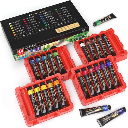ARTEZA Watercolor Paint Set, 12 Colors in 12 ml/0.4 US fl oz Tubes, Premium Non Toxic Water Colors Paint for Adults, Artists & Hobby Painters, Vibrant Watercolor Paints in Saudi Arabia