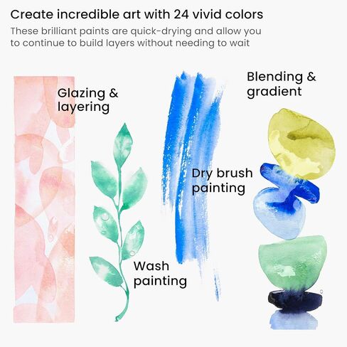 ARTEZA Watercolor Paint Set, 12 Colors in 12 ml/0.4 US fl oz Tubes, Premium Non Toxic Water Colors Paint for Adults, Artists & Hobby Painters, Vibrant Watercolor Paints in Saudi Arabia