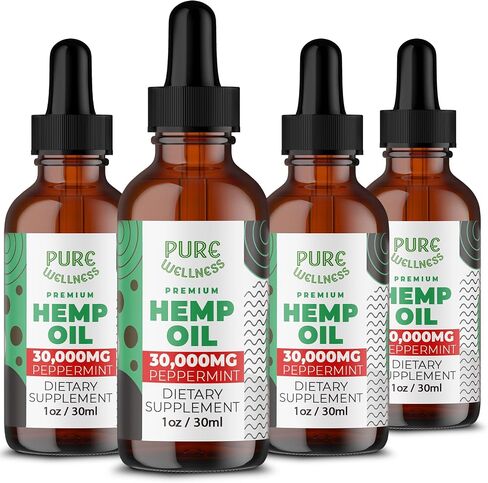 Pure wellness Hemp Seed Oil Drops Peppermint Flavor for Improved Cognitive Function, Omega 3 6 9 Fatty Acids, Organic, Non-GMO, Vegan (30,000mg 2-Pack) in Saudi Arabia