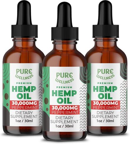 Pure wellness Hemp Seed Oil Drops Peppermint Flavor for Improved Cognitive Function, Omega 3 6 9 Fatty Acids, Organic, Non-GMO, Vegan (30,000mg 2-Pack) in Saudi Arabia