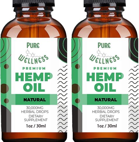 Pure wellness Hemp Seed Oil Drops Peppermint Flavor for Improved Cognitive Function, Omega 3 6 9 Fatty Acids, Organic, Non-GMO, Vegan (30,000mg 2-Pack) in Saudi Arabia