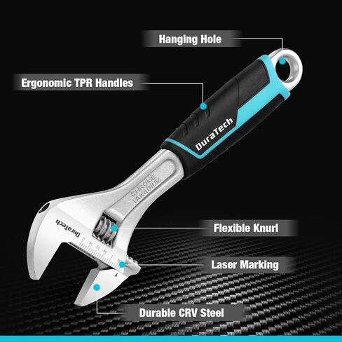DURATECH 6-Inch Adjustable Wrench, Cr-V Steel Wrench, Wide Jaw Wrench, Metric & SAE Scales, for Home, Garage, Workshop and DIY in Saudi Arabia