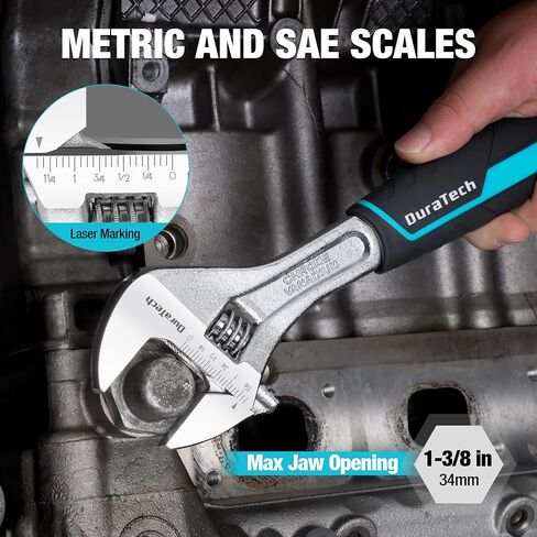 DURATECH 6-Inch Adjustable Wrench, Cr-V Steel Wrench, Wide Jaw Wrench, Metric & SAE Scales, for Home, Garage, Workshop and DIY in Saudi Arabia