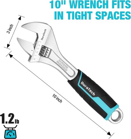 DURATECH 6-Inch Adjustable Wrench, Cr-V Steel Wrench, Wide Jaw Wrench, Metric & SAE Scales, for Home, Garage, Workshop and DIY in Saudi Arabia