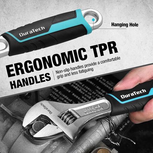 DURATECH 6-Inch Adjustable Wrench, Cr-V Steel Wrench, Wide Jaw Wrench, Metric & SAE Scales, for Home, Garage, Workshop and DIY in Kuwait