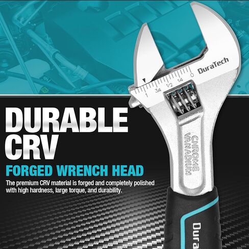 DURATECH 6-Inch Adjustable Wrench, Cr-V Steel Wrench, Wide Jaw Wrench, Metric & SAE Scales, for Home, Garage, Workshop and DIY in Kuwait