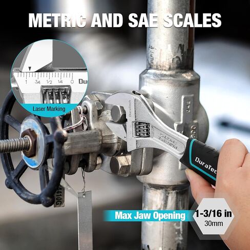 DURATECH 6-Inch Adjustable Wrench, Cr-V Steel Wrench, Wide Jaw Wrench, Metric & SAE Scales, for Home, Garage, Workshop and DIY in Kuwait