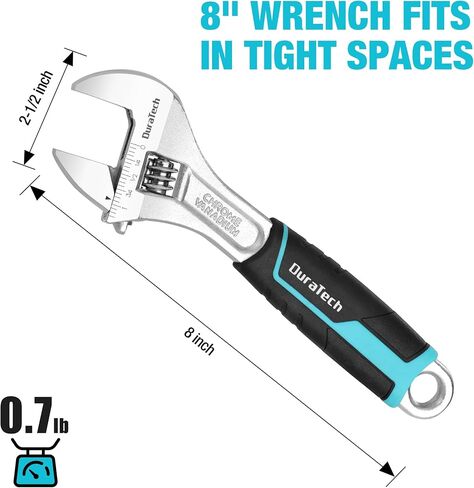DURATECH 6-Inch Adjustable Wrench, Cr-V Steel Wrench, Wide Jaw Wrench, Metric & SAE Scales, for Home, Garage, Workshop and DIY in Kuwait