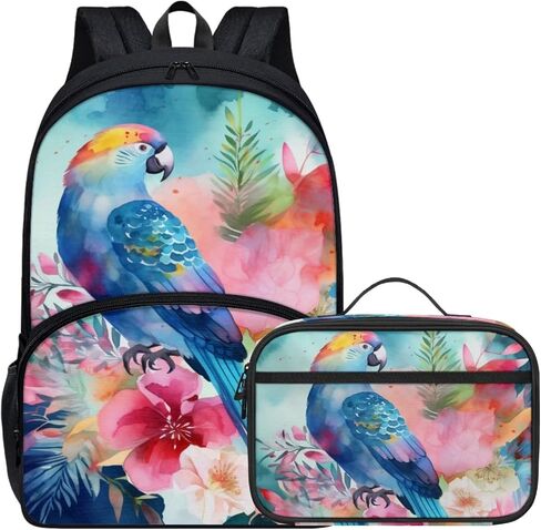 Animal Print Backpack Set for Girls Blue Floral Bird Parrot Backpack with Lunch Box Elementary Student Outing Daily Lightweight 17 Inch Bookbag Cute School Bag in Saudi Arabia