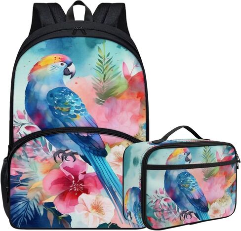 Animal Print Backpack Set for Girls Blue Floral Bird Parrot Backpack with Lunch Box Elementary Student Outing Daily Lightweight 17 Inch Bookbag Cute School Bag in Saudi Arabia