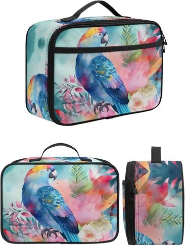 Animal Print Backpack Set for Girls Blue Floral Bird Parrot Backpack with Lunch Box Elementary Student Outing Daily Lightweight 17 Inch Bookbag Cute School Bag in Saudi Arabia