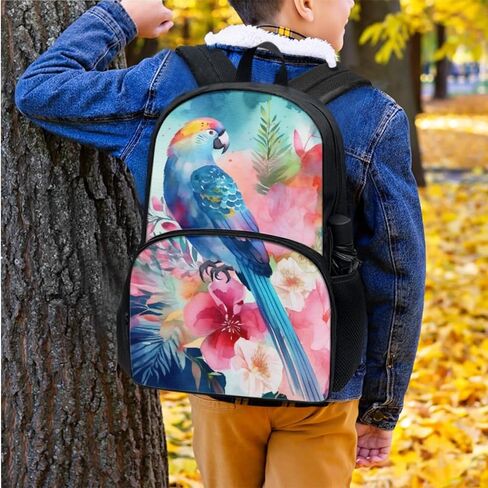 Animal Print Backpack Set for Girls Blue Floral Bird Parrot Backpack with Lunch Box Elementary Student Outing Daily Lightweight 17 Inch Bookbag Cute School Bag in Saudi Arabia