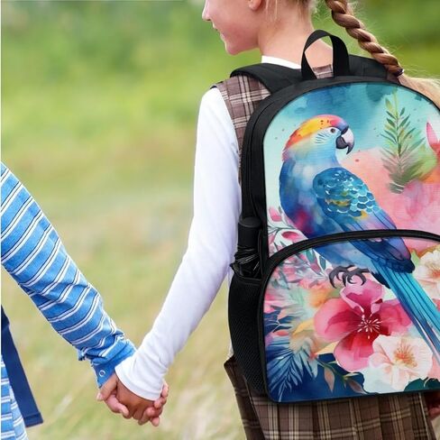 Animal Print Backpack Set for Girls Blue Floral Bird Parrot Backpack with Lunch Box Elementary Student Outing Daily Lightweight 17 Inch Bookbag Cute School Bag in Saudi Arabia