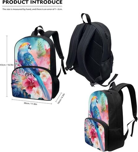 Animal Print Backpack Set for Girls Blue Floral Bird Parrot Backpack with Lunch Box Elementary Student Outing Daily Lightweight 17 Inch Bookbag Cute School Bag in Saudi Arabia