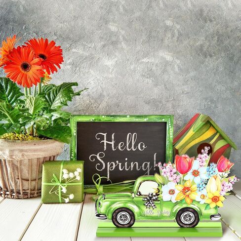 Blulu 4 Pcs Hello Spring Table Decorations Spring Easter Table Centerpieces Wooden Signs Decorations for Home Wooden Letter Blocks Party Ornament Farmhouse Easter Rustic Table (Fresh Style) in Saudi Arabia