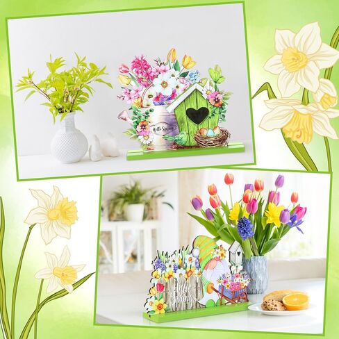 Blulu 4 Pcs Hello Spring Table Decorations Spring Easter Table Centerpieces Wooden Signs Decorations for Home Wooden Letter Blocks Party Ornament Farmhouse Easter Rustic Table (Fresh Style) in Saudi Arabia