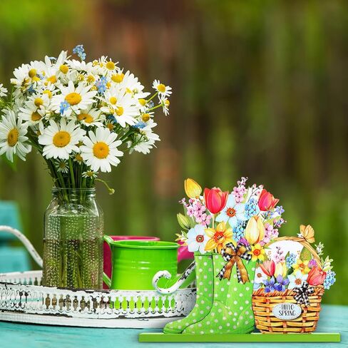 Blulu 4 Pcs Hello Spring Table Decorations Spring Easter Table Centerpieces Wooden Signs Decorations for Home Wooden Letter Blocks Party Ornament Farmhouse Easter Rustic Table (Fresh Style) in Saudi Arabia