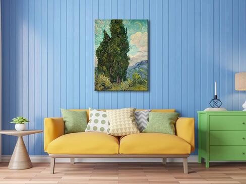 Wieco Art Cypresses بواسطة Van Gogh قماش كلاسيكي كبير جدار الفن يطبع اللوحات الزيتية الشهيرة استنساخ صورة شجرة خضراء لديكورات المنزل الأعمال الفنية مجردة المناظر الطبيعية للغابات in Kuwait