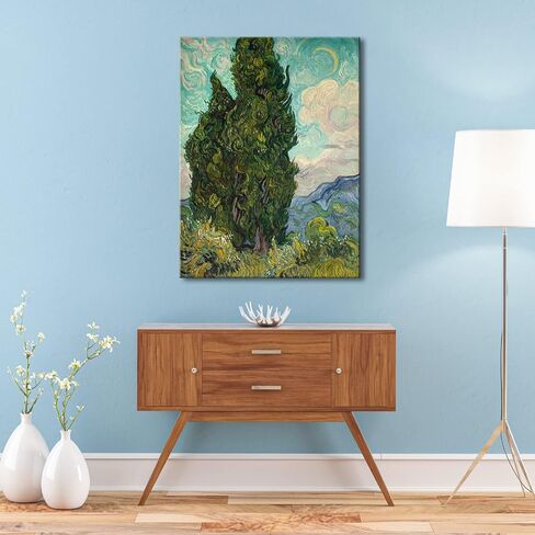 Wieco Art Cypresses بواسطة Van Gogh قماش كلاسيكي كبير جدار الفن يطبع اللوحات الزيتية الشهيرة استنساخ صورة شجرة خضراء لديكورات المنزل الأعمال الفنية مجردة المناظر الطبيعية للغابات in Kuwait