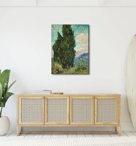 Wieco Art Cypresses بواسطة Van Gogh قماش كلاسيكي كبير جدار الفن يطبع اللوحات الزيتية الشهيرة استنساخ صورة شجرة خضراء لديكورات المنزل الأعمال الفنية مجردة المناظر الطبيعية للغابات in Kuwait