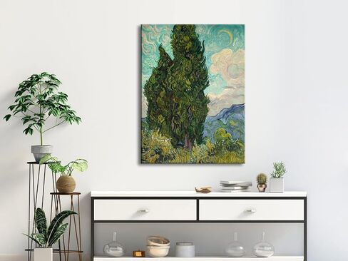 Wieco Art Cypresses بواسطة Van Gogh قماش كلاسيكي كبير جدار الفن يطبع اللوحات الزيتية الشهيرة استنساخ صورة شجرة خضراء لديكورات المنزل الأعمال الفنية مجردة المناظر الطبيعية للغابات in Kuwait