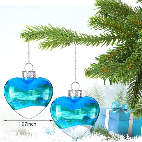 Funtery 6 Pcs Valentine's Day Glass Heart Ornaments Beach Themed Ornament for Christmas Tree Decorations Blue Sea Decorative Hanging Ornaments for Holiday Wedding Party in Saudi Arabia