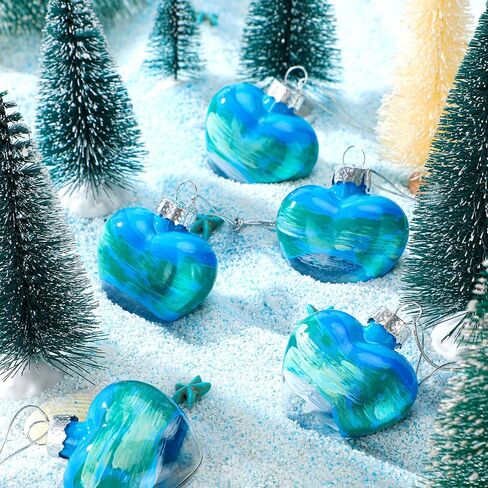 Funtery 6 Pcs Valentine's Day Glass Heart Ornaments Beach Themed Ornament for Christmas Tree Decorations Blue Sea Decorative Hanging Ornaments for Holiday Wedding Party in Saudi Arabia