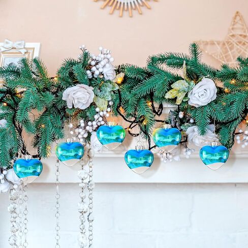 Funtery 6 Pcs Valentine's Day Glass Heart Ornaments Beach Themed Ornament for Christmas Tree Decorations Blue Sea Decorative Hanging Ornaments for Holiday Wedding Party in Saudi Arabia