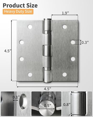 Stainless Steel Matte Black 4.5'' Door Hinges for Exterior Doors Ball Bearing Door Hinges 4.5in x 4.5in Door Hinges with Square Corners, Heavy-Duty, 2PACK in Saudi Arabia