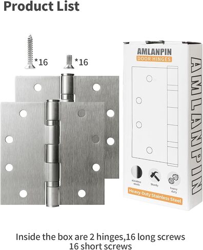 Stainless Steel Matte Black 4.5'' Door Hinges for Exterior Doors Ball Bearing Door Hinges 4.5in x 4.5in Door Hinges with Square Corners, Heavy-Duty, 2PACK in Saudi Arabia