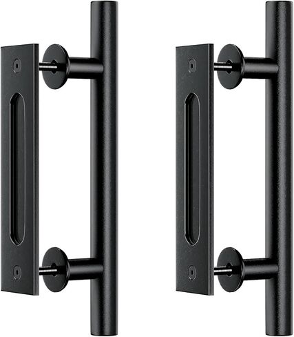مقابض أبواب الحظيرة مقاس 12 بوصة، مقابض أبواب الحظيرة باللون الأسود، مقبض سحب باب الحظيرة المنزلق، مطلي بمسحوق أسود غير لامع، مجموعة أجهزة مزدوجة الجوانب - شديدة التحمل - مربعة مستديرة - سهلة التركيب (عبوة واحدة مربعة) in Kuwait