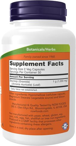 NOW Supplements, Graviola (Annona muricata) 500 mg, Healthy Cell Function*, 100 Veg Capsules in Saudi Arabia