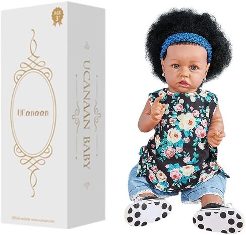 UCanaan Lifelike Reborn Baby Dolls with Soft Body 22 Inch Black African American Realistic Girl Handmade Weighted Baby Dolls Best Toddler Gift Set for Ages 3+ Best Gitfs for Girls Christmas Birthday in Kuwait