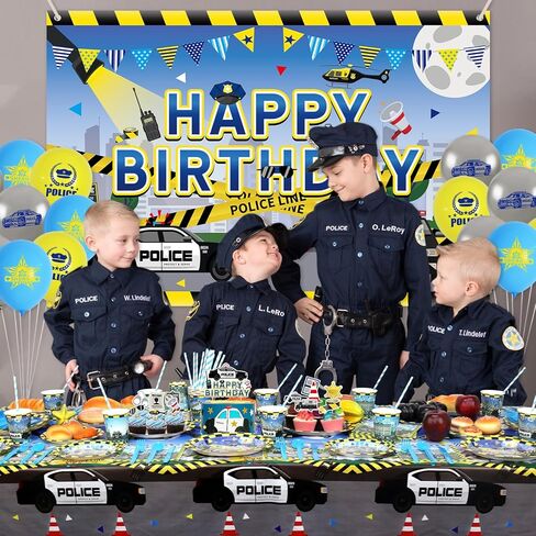 KEFAN Police Birthday Party Decorations, Police Theme Party Tableware Supplies including HAPPY BIRTHDAY Backdrop, Plates, Cups, Napkins, Tablecloth, Balloons for Kids Birthday Party - Serves 20 (C) in Kuwait