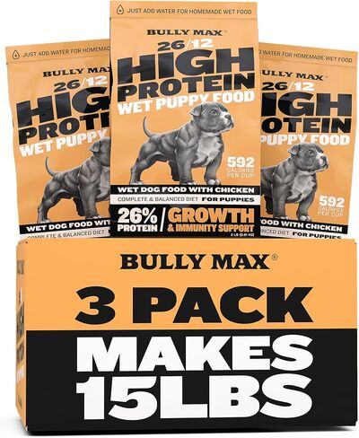 Bully Max Wet Puppy Food - Instant Fresh Dehydrated High Protein Dog Food with Chicken - Healthy Growth for Small and Large Breed Puppies - 2 Dry Dog Food Pounds (Makes 5.5 lbs. of Wet Dog Food) in Kuwait