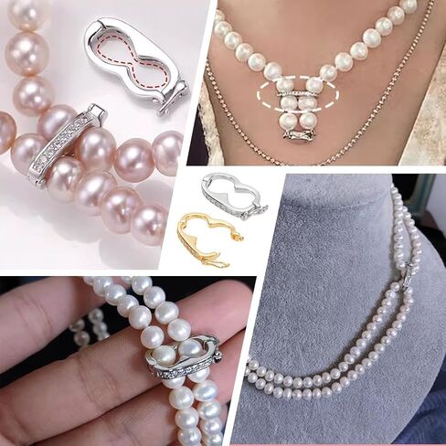 PH PandaHall 925 الفضة الاسترليني قلادة تقصير المشبك 2PCS سوار تمديد المشبك الذهبي الفضة اللؤلؤ محسن انقر المشبك قابل للفتح زركونيا المشبك ل6mm الخرز قلادة سوار المجوهرات in Kuwait