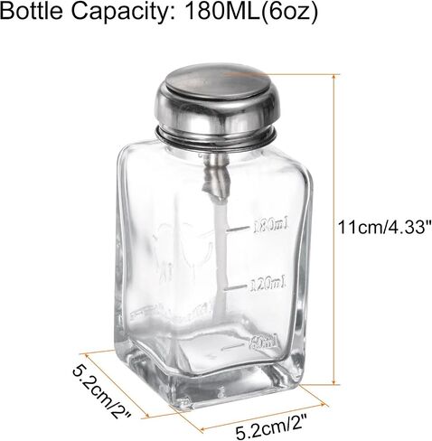 HARFINGTON 2PCS 4Oz / 120ML Glass Pump Dispenser Bottle Square Clear Liquid Pumping Press Push Down Alcohol Container with Metal Flip Cover for Makeup Remover in Saudi Arabia