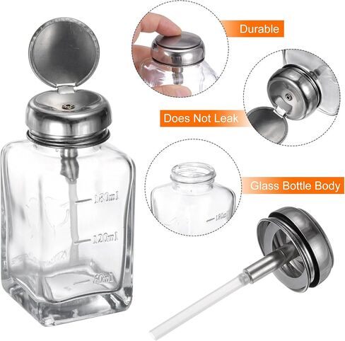 HARFINGTON 2PCS 4Oz / 120ML Glass Pump Dispenser Bottle Square Clear Liquid Pumping Press Push Down Alcohol Container with Metal Flip Cover for Makeup Remover in Saudi Arabia