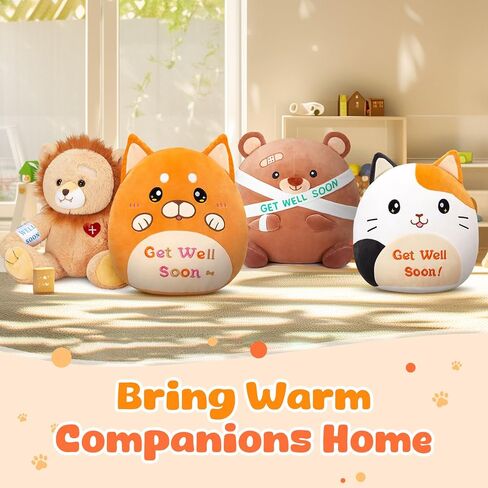 Houwsbaby 12" Get Well Soon Cat Plush Pillow,Calico Cat Stuffed Animal, Soft Sofa Cushion Squishy Plushie Kitty Toy,Feel Better Presents for Recovering Patient in Saudi Arabia
