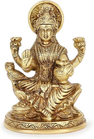 Brass Lakshmi Idol Laxmi Goddess Lakshmi Sitting Statue in Blessing Position for the Puja Temple at Home in Kuwait
