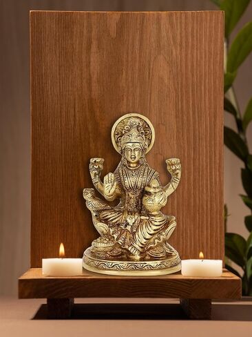 Brass Lakshmi Idol Laxmi Goddess Lakshmi Sitting Statue in Blessing Position for the Puja Temple at Home in Kuwait