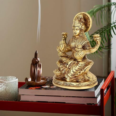 Brass Lakshmi Idol Laxmi Goddess Lakshmi Sitting Statue in Blessing Position for the Puja Temple at Home in Kuwait